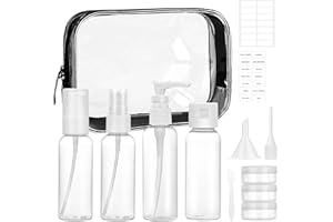TRUEIN 10 Bottigliette da Viaggio Set, 60ML Bottigliette da Viaggio Aereo, Portatile Contenitori Liquidi con Etichetta Contagocce Cucchiaio, Bottiglie Ricaricabili, per Cosmetici, Shampoo, Creme