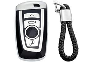 M.JVisun Soft TPU Cover Protector Case Car Remote Key Fob Cover For BMW 1 Series 2 3 4 5 6 7 Series 5GT GT3 GT5 X1 X3 X4 M2 M3 M4 M5 M6 Fob Remote Key - Glossy Silver - Braided Keychain
