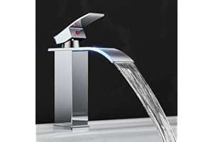 GAVAER Rubinetto Bagno Lavabo a Cascata,Miscelatore Lavabo Bagno,Miscelatore per bagno in ottone e acciaio inox, cromato (incl. tubo da 60 cm)