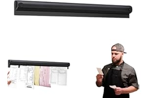 AUCANNIO Ticket Holder 30cm Aluminium Tab Grabber, Wall-Mounted No Drill Order Holders and Bill Holder Rail Rack, Organiser for Restaurant Kitchen Bar Café Office, Durable Order Display Rail (Black)