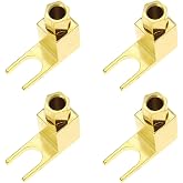 Greluma 4 Pieces Speaker Cable Connector, Banana to Spade Adapter Connector High-end Speaker Cable Right Angle Spade Fork Cab