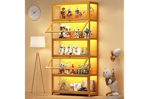 Scribora Vitrina con puerta de vidrio acrílico, vitrina de 5 niveles, organizador de juguetes coleccionables, estantería para dormitorio, rincón de lectura, habitación de niños, bambú (puerta abatible