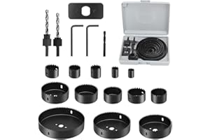 JEEJINYAN 19 Stück Lochkreissäge Set, 19mm-127mm Lochsägen Set Metall, Dosenbohrer Lochbohrer Set mit 2 Sechskantschlüssel, 2 Pleuelstange, 1 Bohrer, 1 Montageplatte, für Plastikbrett, Gipskarton