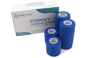 Cohesive Bandage of GSPCARE Mix Size, Super Elastic Bandages Can be Used for Vet Wrap, Sports Bandage for Human Wrist,Ankle,Knee.2 Rolls 5cmX4.5m,2 Rolls 10cmX4.5m (Blue)
