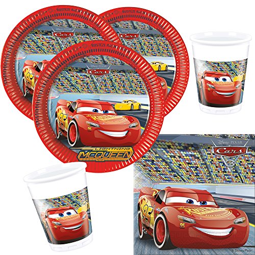 36-teiliges Disney PIXAR Party-Set Cars 3 - Teller Becher Servietten für 8 Kinder