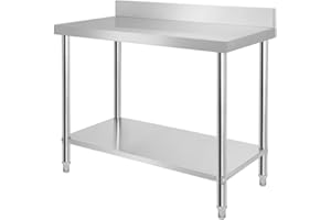 HENGMEI Mesa de Trabajo de acero inoxidable mesa de preparación de Alimentos de gastro ara cocina comercial restaurante pub y garaje, 100x60x85cm Con Protector Contra Salpicaduras