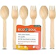 ECO SOUL [140mm, 100 Pack] Disposable Spoons & Fork Set| Wooden Dining Flatware | Ideal for Kids Birthday, Wedding & Party