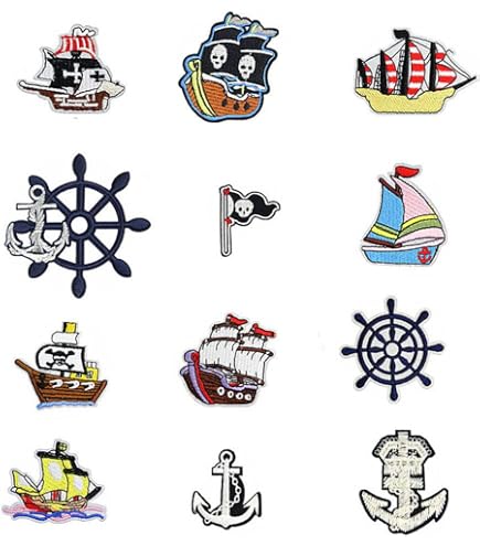 Toppa Ricamata Nave Pirata Con Teschio E Spada - 6,6x7 Cm - Da Stirare O Cucire Su Vestiti E Borse