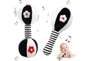 RISVOWO 2 Pezzi Giochi Sensoriali per Neonati, Giocattolo Sonaglio Neonati 0 3 6 12 Mesi, Alto Contrasto Sensoriale Neonati Giocattoli, Sonagli Sensoriali Neonato per 0+ Mesi Bambini, Regalo Neonato