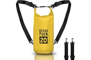 CABLE TECHNOLOGIES Worek wodoszczelny Wodoszczelna torba 5/10/20 l, Dry Bag Morze, Wodoodporny pokrowiec pasek na ramię, do SUP, kajakarstwa, pływania kajakiem, na wycieczkę łodzią łódź, wędkowanie, rafting, kemping (Żółty, 20l)