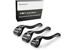 Xyemao Beard Growth Roller| Derma Roller 3Pack(0.5+1.0+1.5) mm | Beard Roller | Titanium Micro Needling Roller for Men and Women | Stimulate Beard and Hair Growth - Black