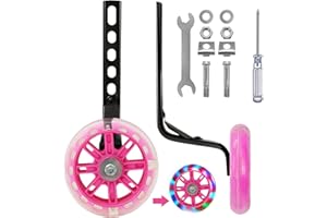 TANGHSE Kids Bike Stabilisers Mounted Kit - 1 Pair Pink Bicycle Mute Flash Wheels, Adjustable Stabilizers Support Wheel, Universal Cycling Training Wheels with Cross Head Screwdriver for Childs Children Bike