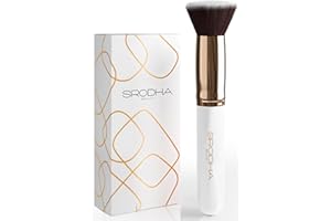 Flat Top Kabuki Foundation Brush By SRODHA Beauty | 3 Piece Kit | Makeup Brush For Face Liquid Foundation Cream and Powder | Perfect For Blending Face Brush | Premium Non Shedding Face Brushes - White