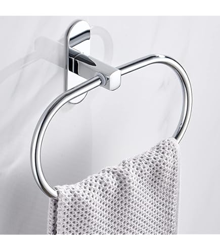 Anneau Porte-serviettes Ovale En Acier Inoxydable + 2 Crochets Autocollants - Pour Salle De Bain, Cuisine - Taille 22,2x13 Cm