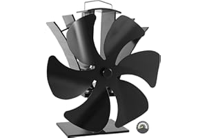 HAWCAFU 6-Blatt Ofenventilator Ohne Strom – Wärmebetriebener Kaminlüfter mit Thermometer, Leiser Betrieb Kaminventilator, Kompatibel mit Holz-, Kamin- & Pelletofen