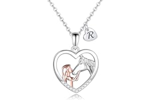 Kraven Collier Fille et Cheval pour Femme Fille Lettres Initiales Coeur Pendentif Collier Cadeaux de Amoureux des Chevaux et Fille Chaîne Bijoux