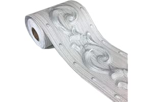 WDRAGON Elegante carta da parati grigia con motivo floreale, staccabile, per casa, soffitto, bordo decorativo per bagno, soggiorno, cucina, 10 cm x 5 m