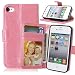 Produktbild Nancen Apple iphone 4 / 4S (3,5 Zoll) Lederhülle Neu Style Acht Farbe Weich PU Flip Case Ledertasche / Schutz Etui, Einfach Vintage Kollektion Karten Slot Foto Wallet Hülle Handy Tasche Zubehör