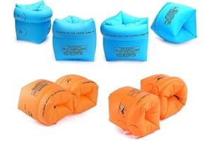 TADAE 4 Pairs Arm Floaties Inflatable Swim Arm Bands Rings for Toddlers Kids and Adults (Summer Blue and Orange)