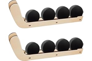 Beeveer 2 Pcs Wooden Hockey Puck Display Shelf Wall Mount Holder for Players Team Gifts Living Room Storage Decoration Accessories