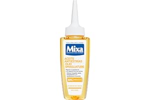 Mixa Aceite Antiestrías con 30% de [Omega 6 y 9]. Mejora la apariencia de las estrías. Apto para estrías de embarazo o cambios de peso. Acabado no graso. Clínicamente probado. 100 ml.
