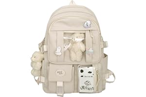 HuiYStar Sac à Dos D'école Kawaii pour Filles et Femmes,Joli Sac à Dos Esthétique avec épingle et Accessoires