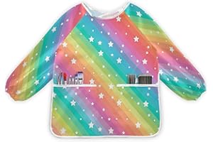 JUMBEAR Rainbow Star Kids Art Smocks Children Waterproof Painting Artist Apron with 2 Pockets for Baking, Eating, Arts & Crafts for Age 2-6Years,M