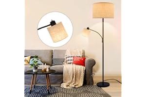 Depuley E27 Lampa podłogowa do sypialni z czytnikiem do czytania, nowoczesny salon z czarnego metalu, klasyczny design do sypialni, wysokość 176 cm - żarówki 9 W + 5 W zestawie
