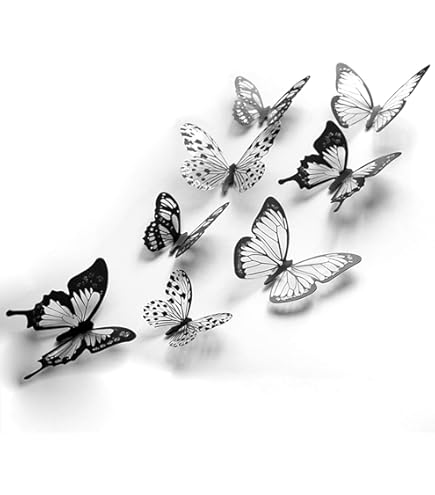 72 Autocollants Papillon 3D Noir Et Blanc - 3 Tailles (5,6,7 Cm), En PVC, Pour Décoration Murale, Fenêtre, Fête