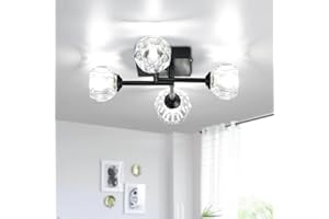 diisunbihuo Weinlese-Sputnik Deckenleuchte Mattschwarz Semi Flush Mount Deckenleuchte Modern 4 Licht Kronleuchter Deckenleuchte für Küche Schlafzimmer Wohnzimmer Flur (Runder Kristall-Schirm)