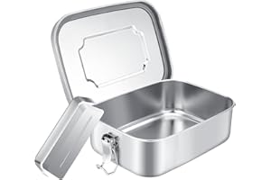 ROYOUZI Stainless Steel Lunch Box with 2 Compartments, Lunch Box Movable Divider Leak-Proof 1200 ml, Lunch Box with Divider, Lunch Box Metal, Environmentally Friendly & BPA-Free for Adults and Children