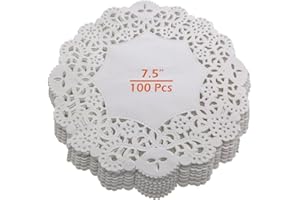 BAIJ Centrini di Carta Rotondo,100 PCS Merletto Carta Sottobicchieri Centrini Bianchi in Carta Usa e Getta per Biscotti Prodotti da Forno Matrimoni Festa di Compleanno Decorazione di Stoviglie 7,5"