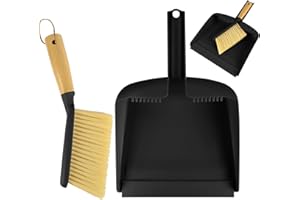 NUTKIT 1 Set Mini Paletta e Set di Apazzole, spazzola per la pulizia portatile e combinazione di paletta con manico in bambù, per Tavolo Scrivania Chiave Ufficio Pulizia del Tavolo da Pranzo-Nero