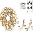 echosari Battery Powered Led Strip Lights with Remote Warm White, 8 Modes, Dimmable, Timer, Self-Adhesive, Cuttable, Waterproof, 9.8FT 90Led Strip Lights for TV Kitchen Cupboard Bedroom Decor
