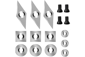 YOHOLD Hartmetall Wendeschneidplatten Set für Drehmeißel, 12 Stück CNC Hartmetall Drechselwerkzeuge für Holz Drechselwerkzeug mit 4pcs M4 Schrauben, Hartmetalleinsätze,Round Shape Cutters Sharp Point Fit