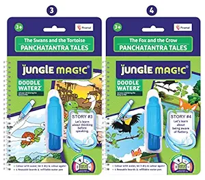 Jungle Magic Doodle Waterz - Reusable, Water Colouring Book - Panchtantra Stories- 2 Story Combo, Multicolour, Self-Drying with Easy to Hold Water Pen