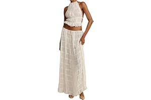 BETRODI Women 2 Piece Maxi Skirt Set Lace Up Backless Tank Top Ruffle Flowy Long Skirt Y2k Summer Outfits Beachwear