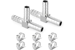 TAISHER 2PCS 304 Stainless Steel 6MM Hose Barb Fittings，3 Way Tee T Shape Joint Splicer Mender Fitting Union for Fuel/AIR/Lquid/Gas with 6PCS Hose Clamp
