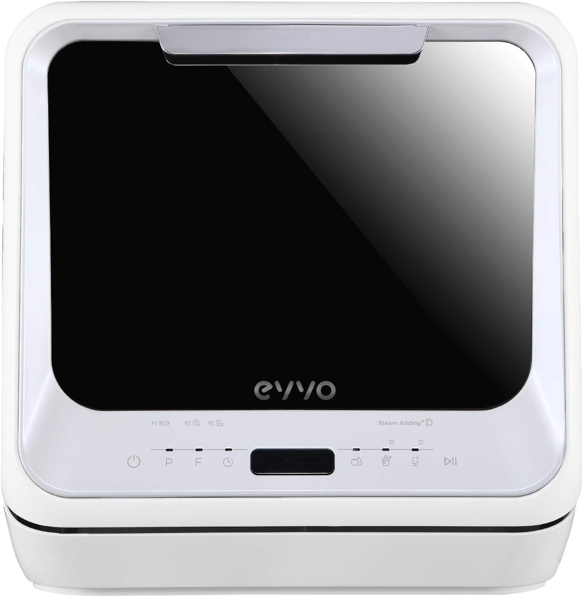 EVVO Lavavajillas Tamaño Pequeño, Compacto y Sin Instalación, Para Sobremesa o Encimera, 2 Servicios, 6 Pogramas, Secado Extra, Programa ECO, Programa Autolavado, Inicio Diferido, Mini D Trip (Blanco)