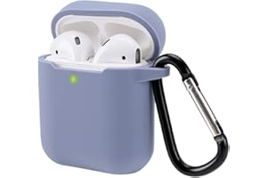 KOKOKA Case Cover Compatible with AirPods 2 & 1, Silicone Shockproof Case Cover for Airpods 2 &1 Front LED Visible Extra Protection with Carabiner, Lavender Grey
