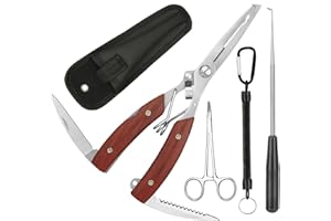 Nelxsene 3 Pezzi Set Multifunzionale Di Pinza Pesca Portatili Con Cordino,Con Fodero E Cordino, Pinza Da Pesca Leva Amo, Pinza Da Luccio Arteria,Per La Pesca Pinza Per Anelli Elastici