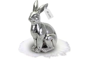 ‎BADA BING Bada Bing XL Deko Hase Silber ca. 41 cm große hochwertige Oster Dekoration Vintage Dekohase Figur Kaninchen Osterhase Wohnzimmer Haustür Eingangsbereich Frühling Garten Shabby Antik In- und Outdoor