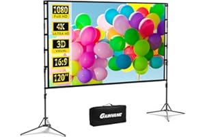 GAINVANE Projector Screen and Stand, 120 inch Portable Projector Screen Indoor Outdoor Projection Screen 16:9 4K HD Wrinkle-Free Light-Weight Movie Screen with Carry Bag for Backyard Movie Night