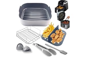JACKSGIFTS 8pcs Square Silicone Air Fryer Liner for Ninja Air Fryer AF180UK, ON400UK, Cosori air Fryer Accessories for Ninja Air Fryer Liners, Air Fryer Silicone Liner for Ninja Air Fryer Accessories (Grey)