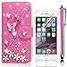 Produktbild iPhone 7 Plus Handytasche,iPhone 7 Plus Hülle,Sunroyal Elegant Luxus Noble Weiß Rose Rot Schmetterling Bling Diamant Glitzer Rhinestone Muster Entwurf PU Leder Schutz Handyhülle Strass Klapp Flip Bookstyle Akku Wallet Case Folio PU-lederne Dünn Faux Kunstleder DIAMANT Bling Strass Protektiv Cover Tasche Glitter Kristall Crystal Matt Bunt Hart Haut PC Bumper mit Kartenfach Magnetverschlu und Ständer für Apple iPhone 7 Plus (5.5 Zoll) + Frei Displayschutzfolie und Stylus Stift