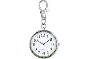 JewelryWe Taschenuhr mit Karabiner Schlüsselanhänger Quarzuhr Analog Strass Uhr für Ärzte Krankenschwestern Sanitäter Köche Gold Weiß