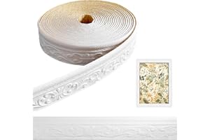 JJZENKD Self-Adhesive Border, White, 8 cm x 10 m x 5 mm, Self-Adhesive Border, Waterproof, 3D Trims, Lace Pattern, Wallpaper Border for Hallway, Ceiling, Corner, Line, Wall Painting