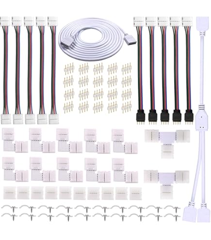 Kit 95 Pezzi Connettori Per Strisce LED 4 Pin - Impermeabili - Clip A Vite, T, L E X Per SMD 5050 RGB