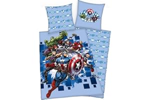 arlis Parure de lit Avengers ou Housse De Couette Avengers Marvel 140 X 200 Cm avec taie d'oreille 63 X 63 Cm (Parure Avengers - 4) Lit d’enfant