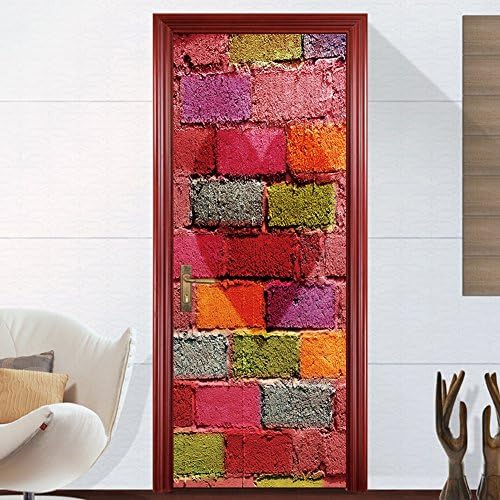 Door Stickers Color bricks Waterproof Living Room Bedroom Door Wallpaper Self Adhesive Art Wall Decals Imitation 3D Wall Sticker